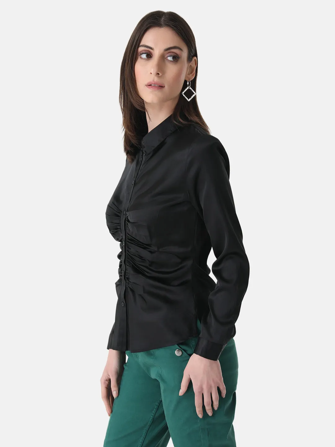 Ruched Satin Shirt