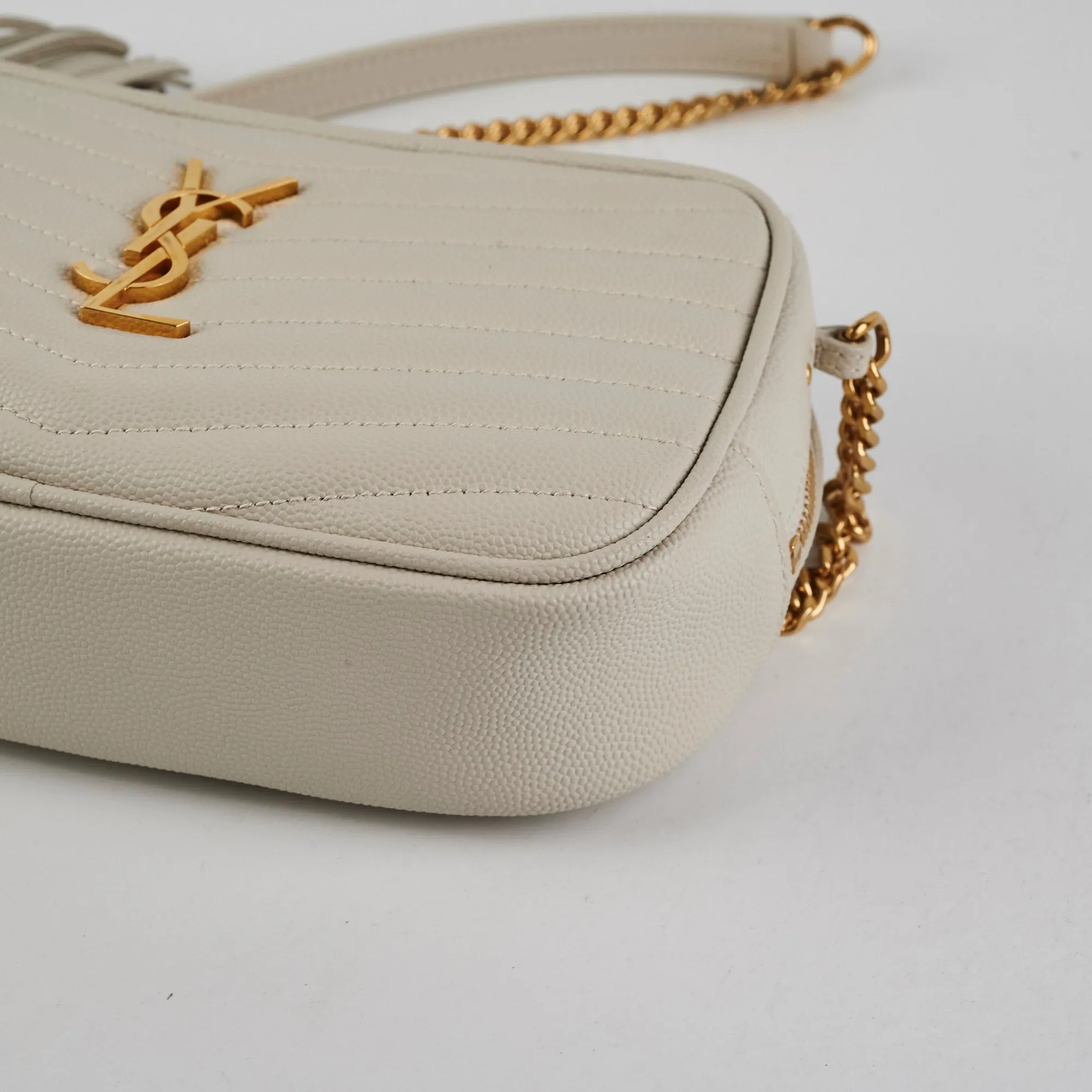 Saint Laurent Lou Mini Quilted Monogram Cream Camera Bag