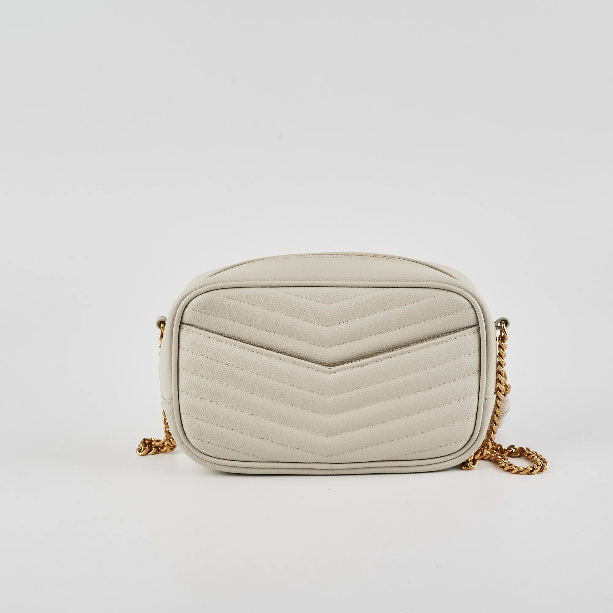 Saint Laurent Lou Mini Quilted Monogram Cream Camera Bag