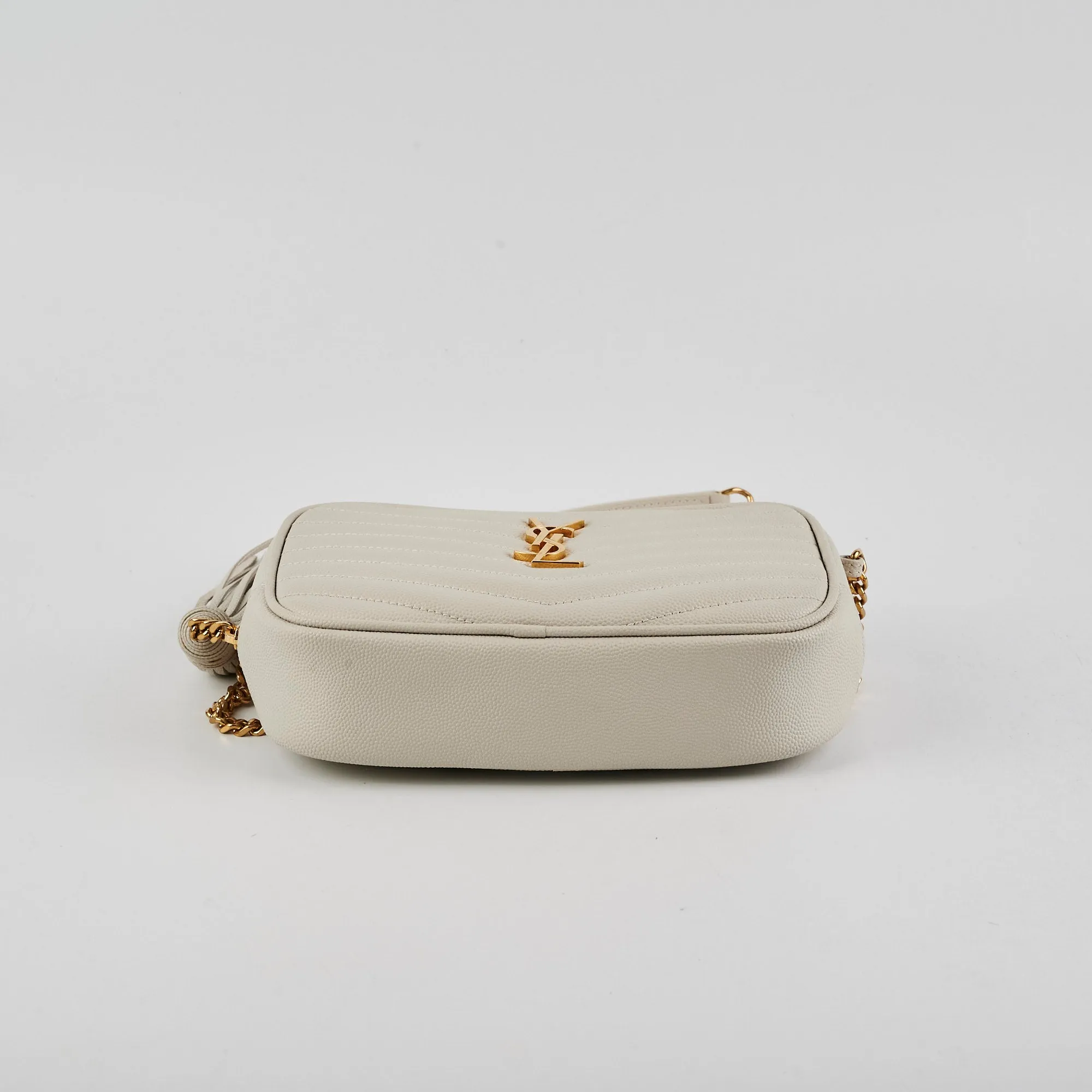 Saint Laurent Lou Mini Quilted Monogram Cream Camera Bag