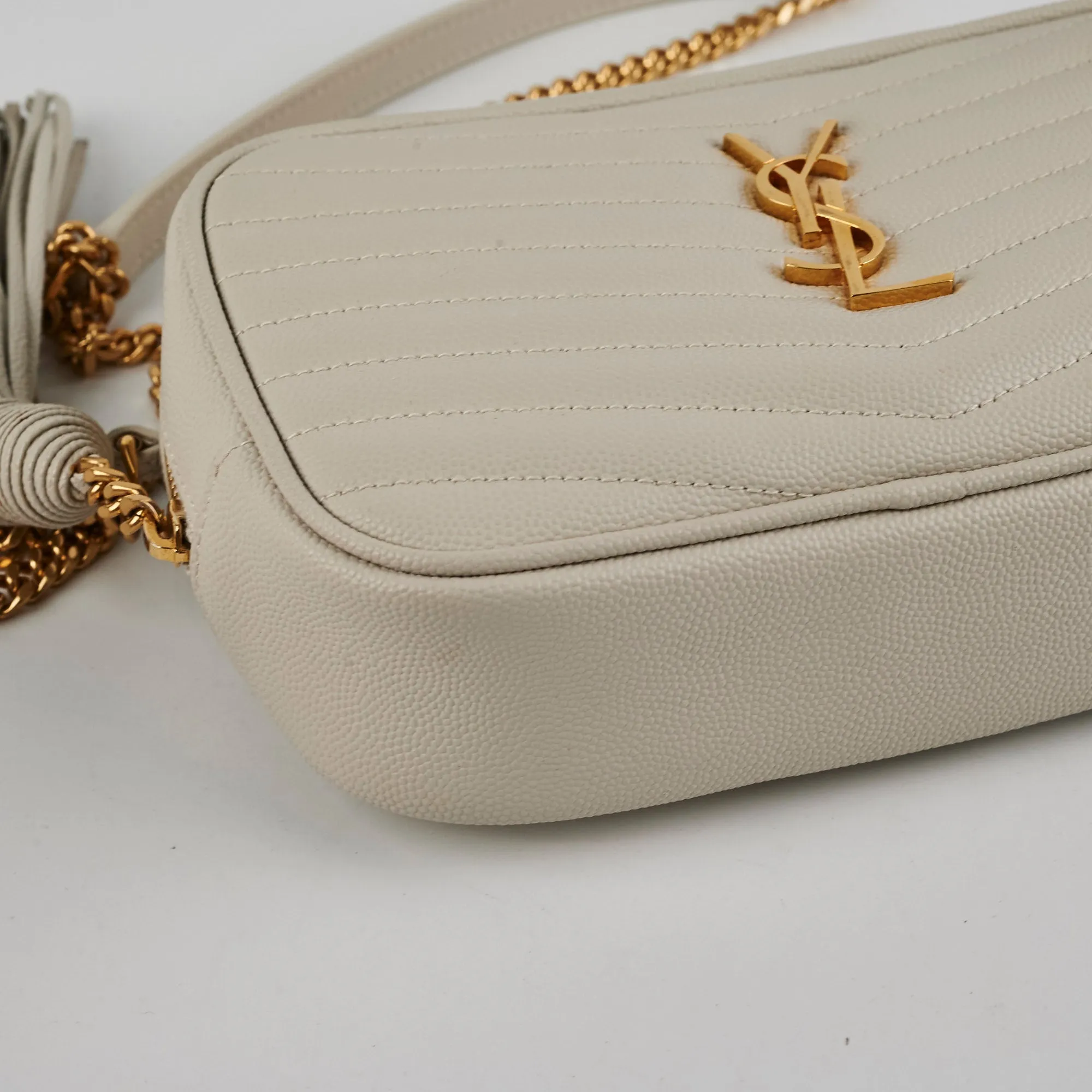 Saint Laurent Lou Mini Quilted Monogram Cream Camera Bag