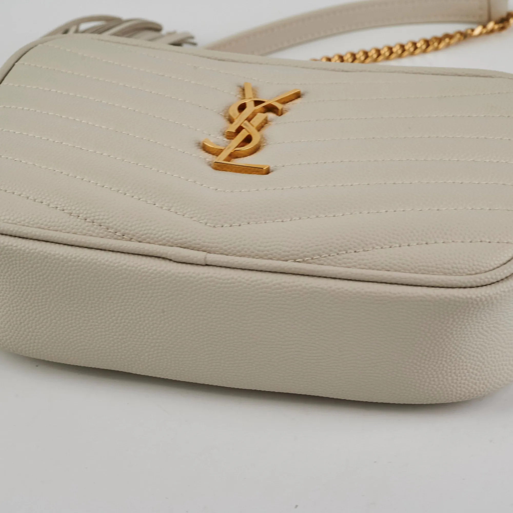 Saint Laurent Lou Mini Quilted Monogram Cream Camera Bag