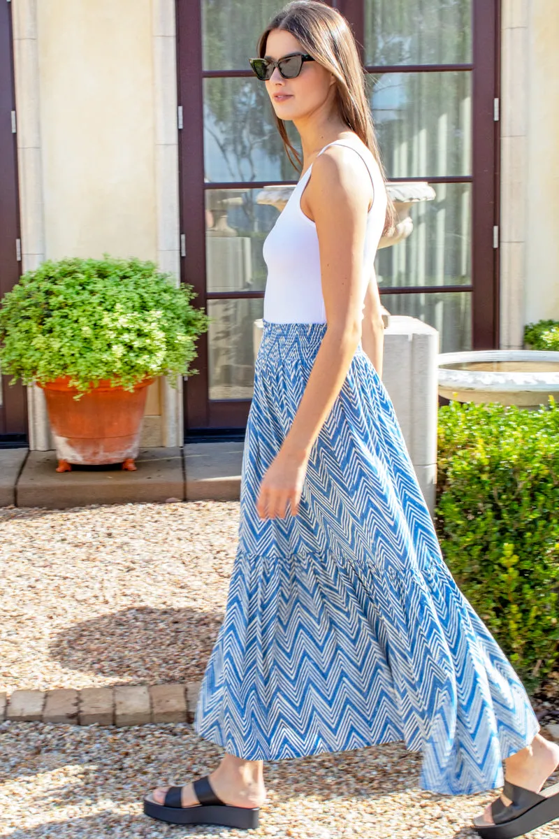 Shirred Skirt - Indigo Herringbone