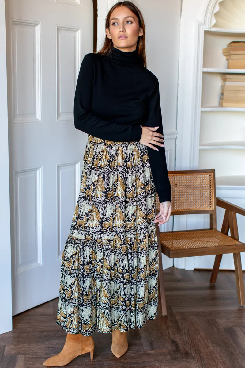 Shirred Skirt - Story Print