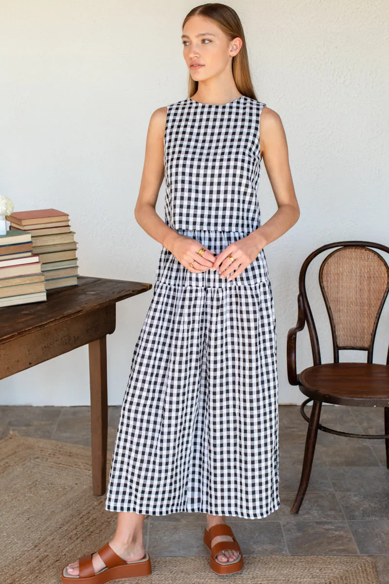 Single Tier Maxi Skirt - Black + White Check