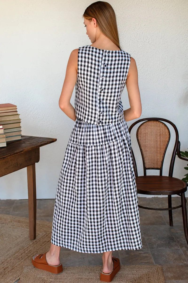 Single Tier Maxi Skirt - Black + White Check