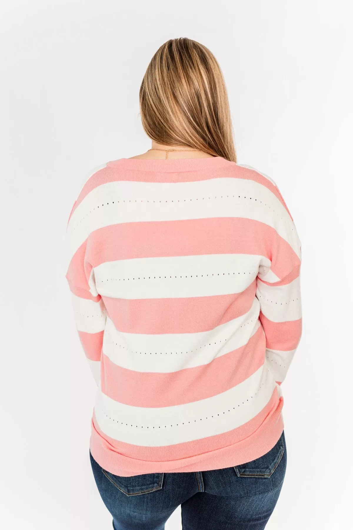 Something Lovely V-Neck Sweater- Flamingo Pink & Off-White