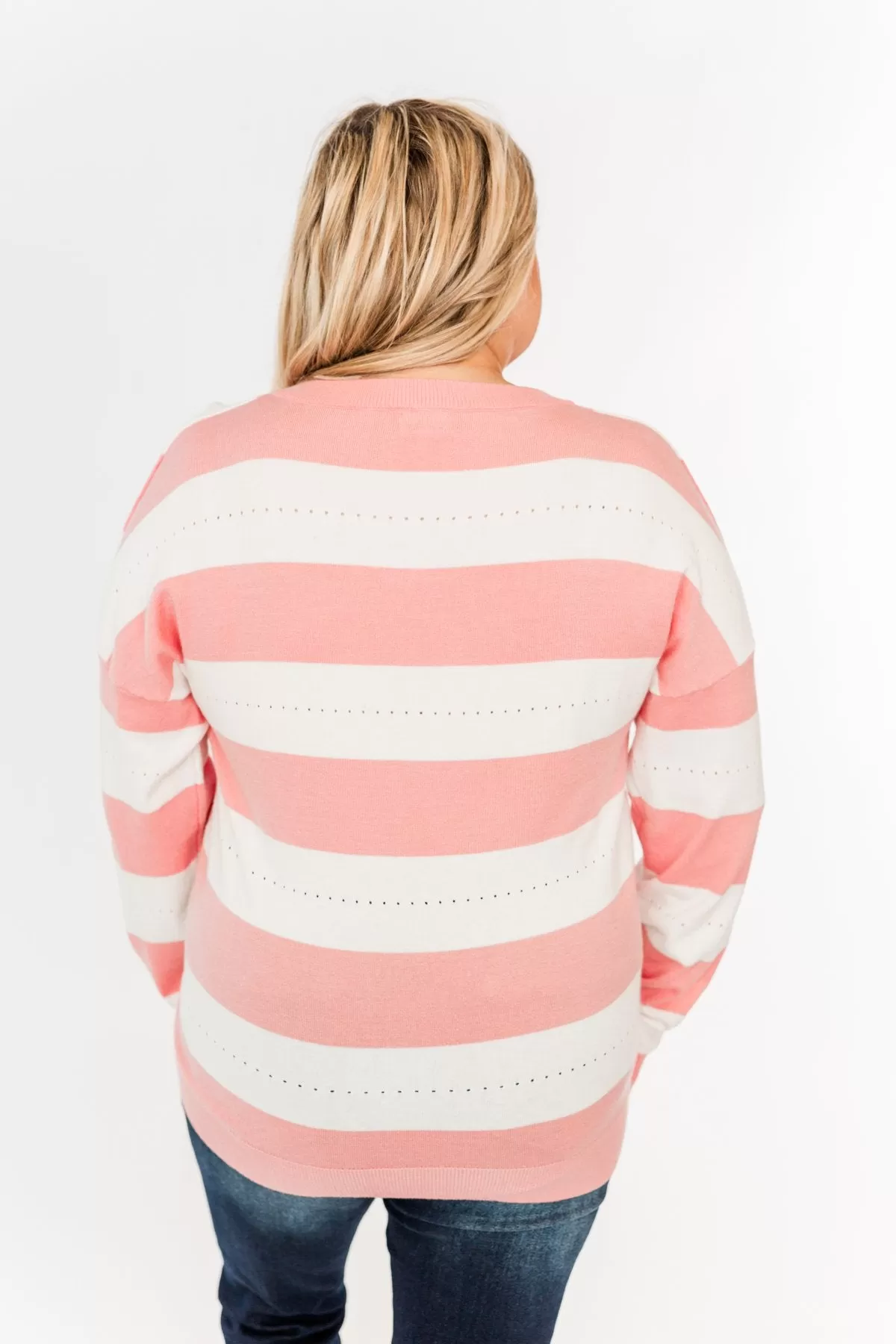 Something Lovely V-Neck Sweater- Flamingo Pink & Off-White