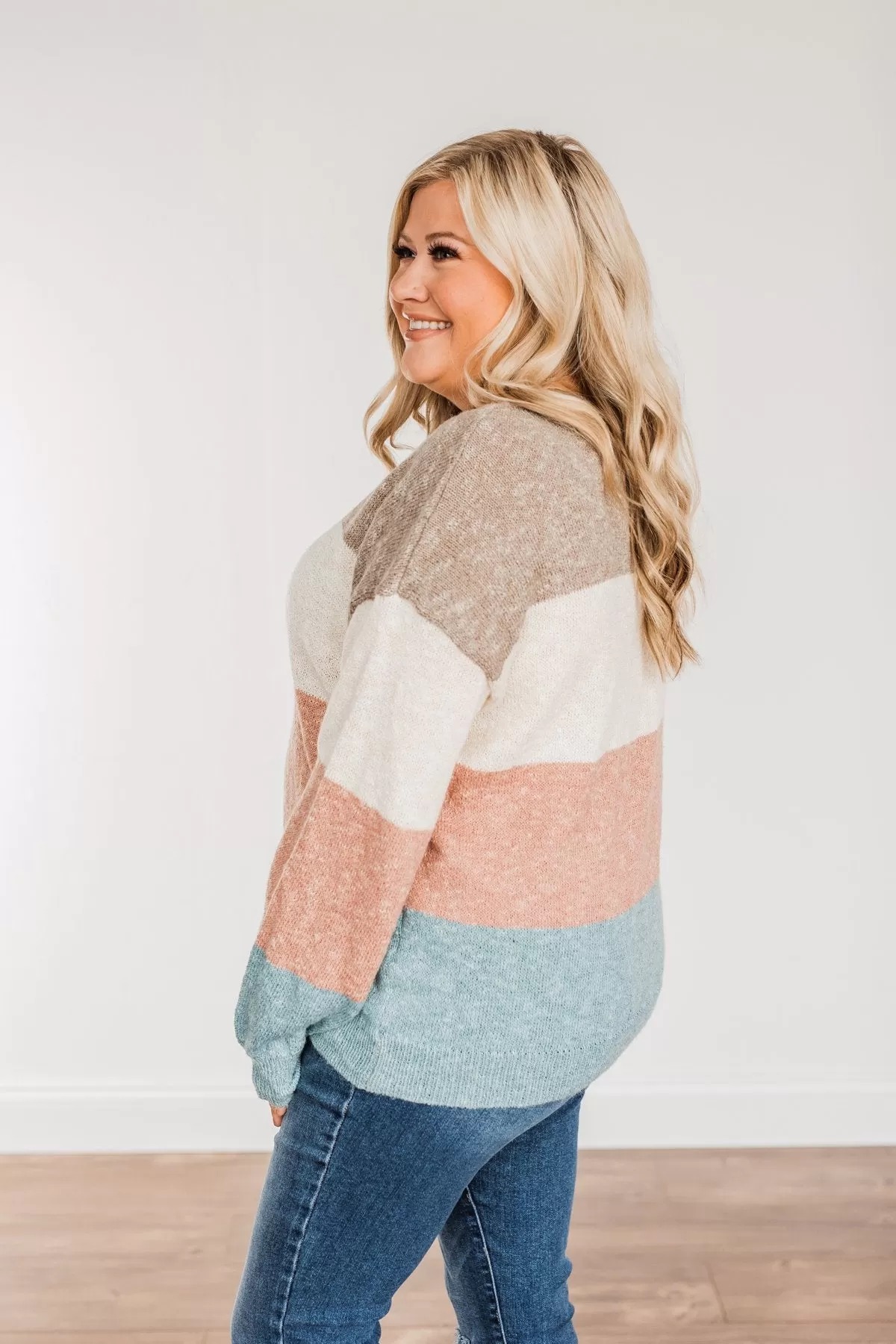 Start Again Color Block Sweater- Mocha, Mauve, & Denim Blue