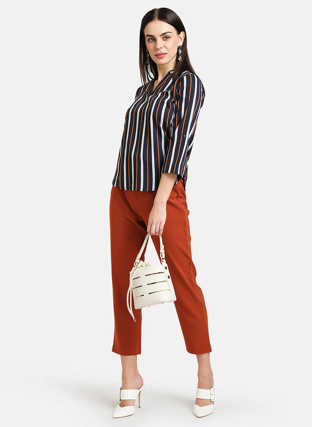 Striped Top With Turn-Up Sleeves