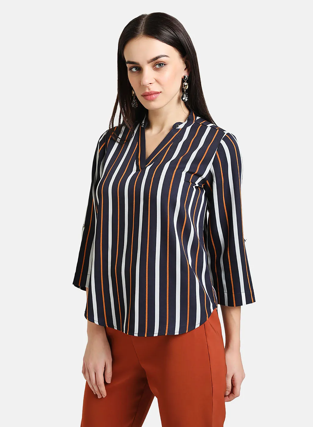 Striped Top With Turn-Up Sleeves