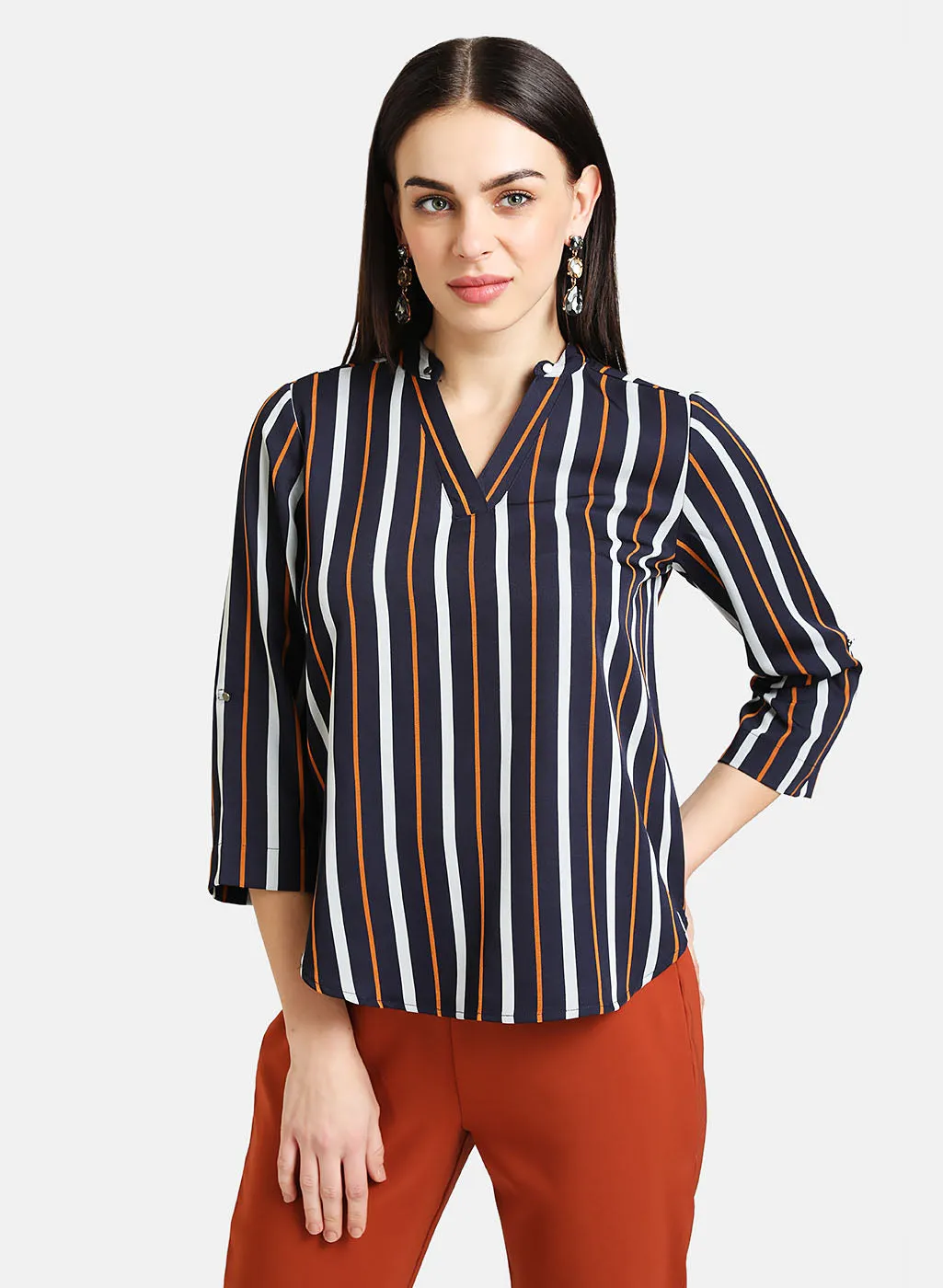 Striped Top With Turn-Up Sleeves