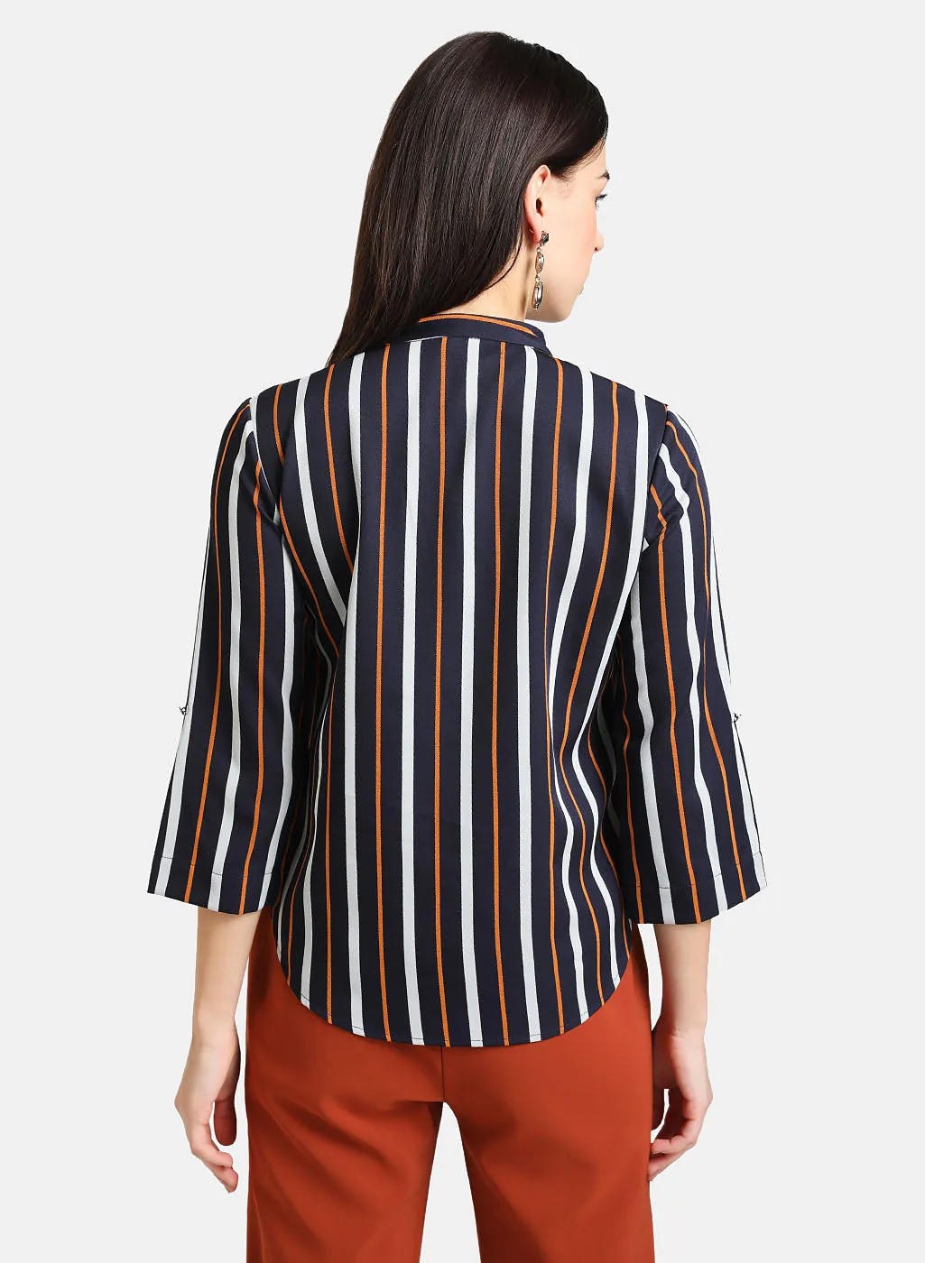 Striped Top With Turn-Up Sleeves