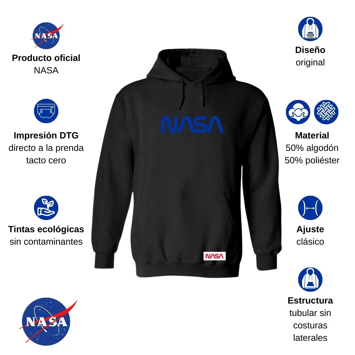 Sudadera para Hombre Hoodie Nasa Worm Blue