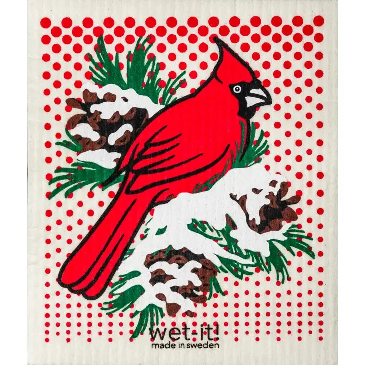 Swedish Dish Cloth winter cardinal