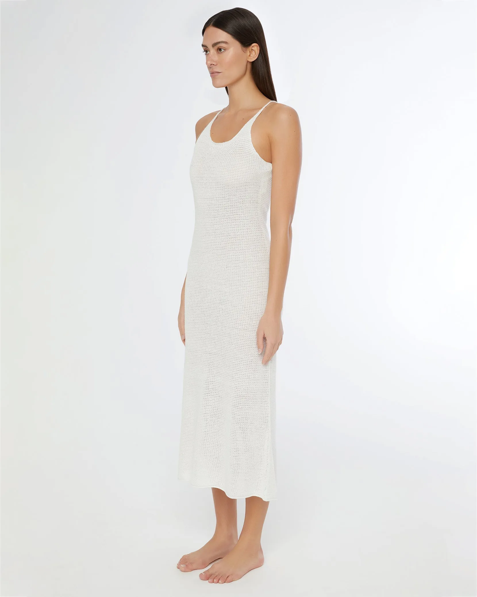 Textured Linen Sweater Scoop Maxi Dress | White