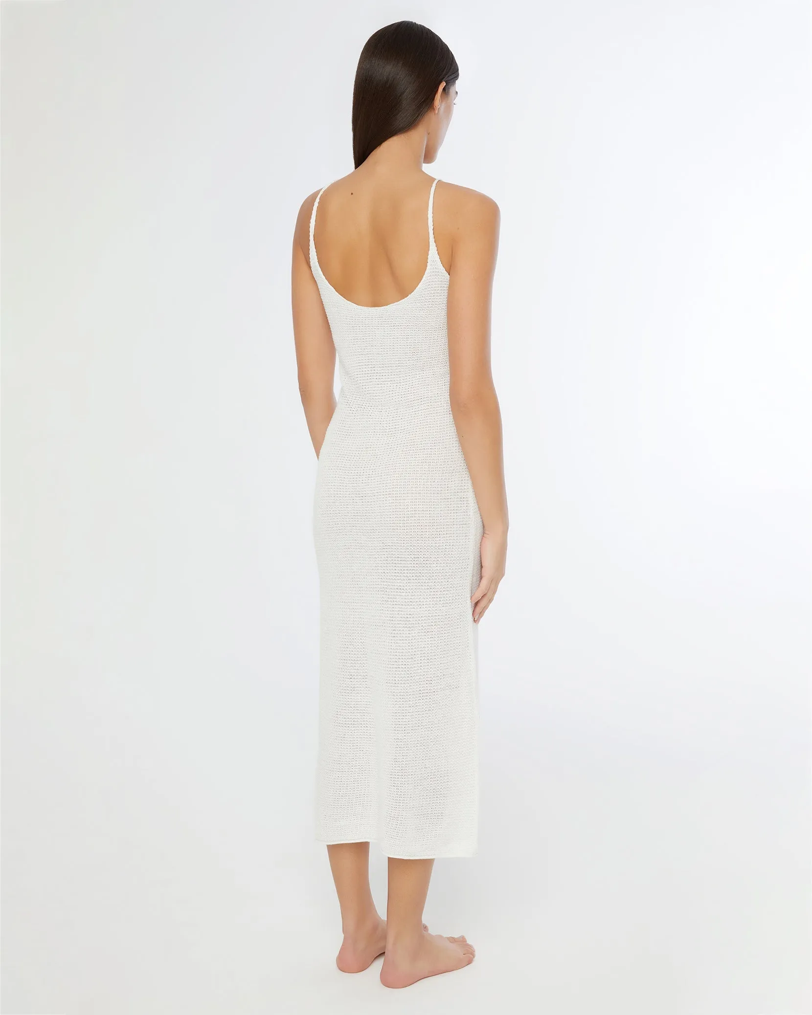 Textured Linen Sweater Scoop Maxi Dress | White