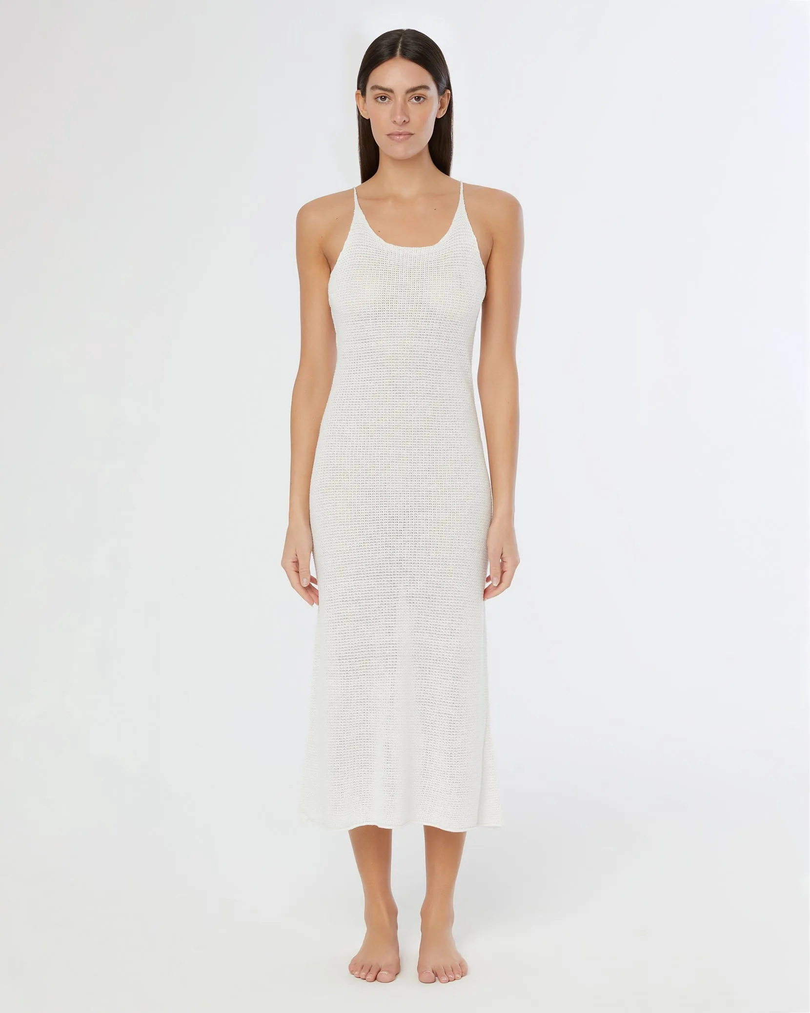 Textured Linen Sweater Scoop Maxi Dress | White