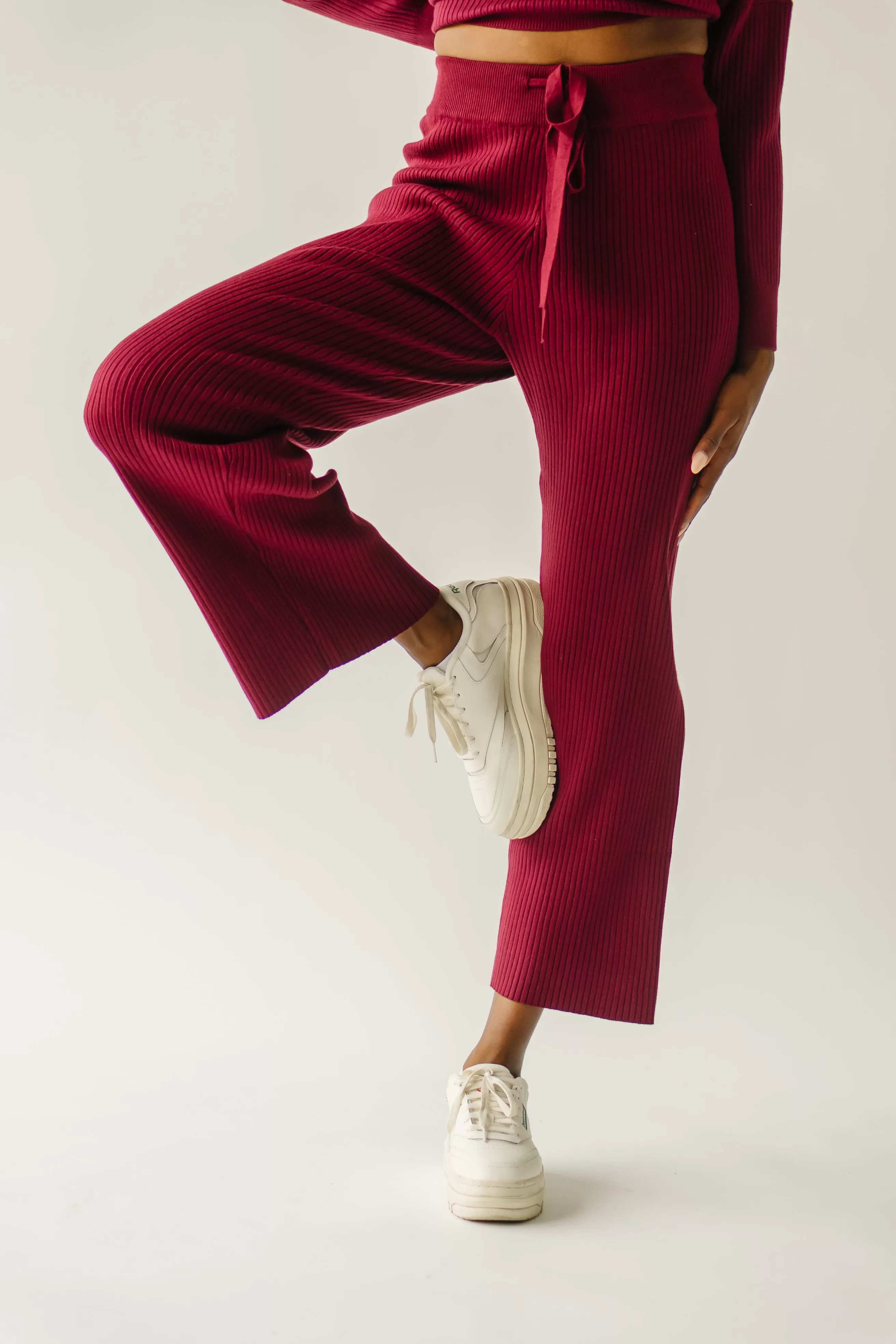 The Bethel Ribbed Straight Leg Sweater Pant in Mulberry