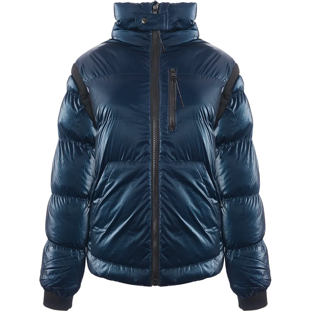 The Couture Club Men's Turquoise Textured Metallic Puffer Jacket