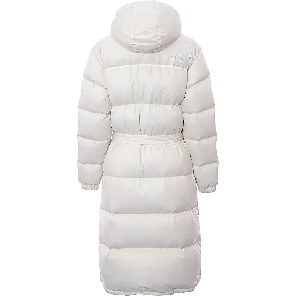 The North Face Women's White Nuptse Belted Long Puffer Jacket