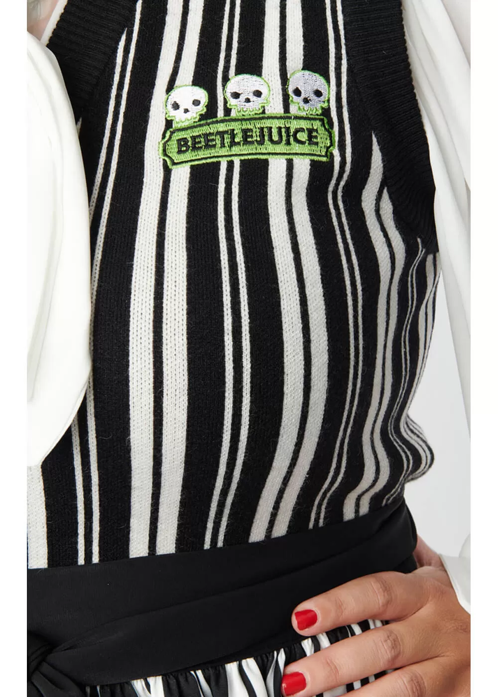 Unique Vintage x Beetlejuice Crop Sweater Cardigan Black White