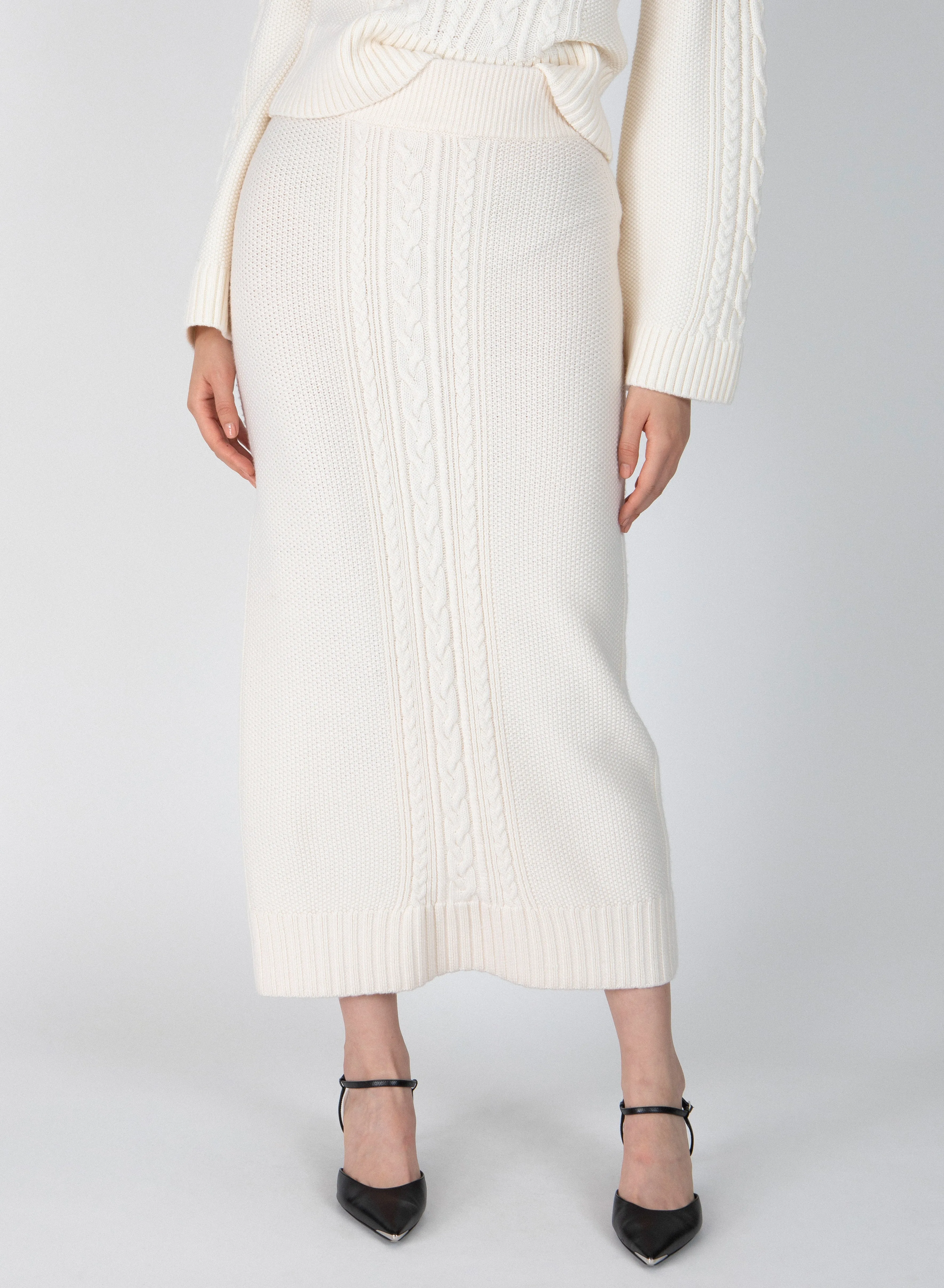 Valentin Cable Knit Skirt - Blanc de Blanc