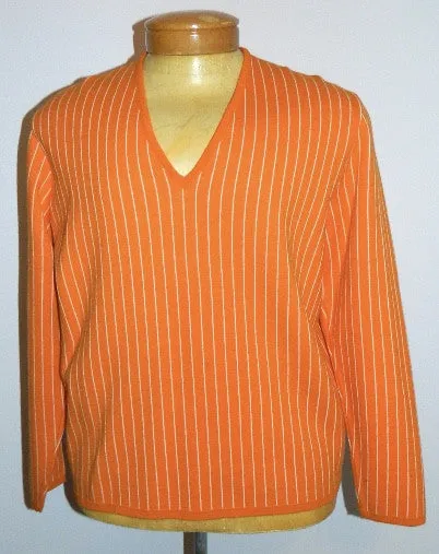 vintage 1960s MOD sweater orange Hartog for MAY Co. V- neck knit Mens M