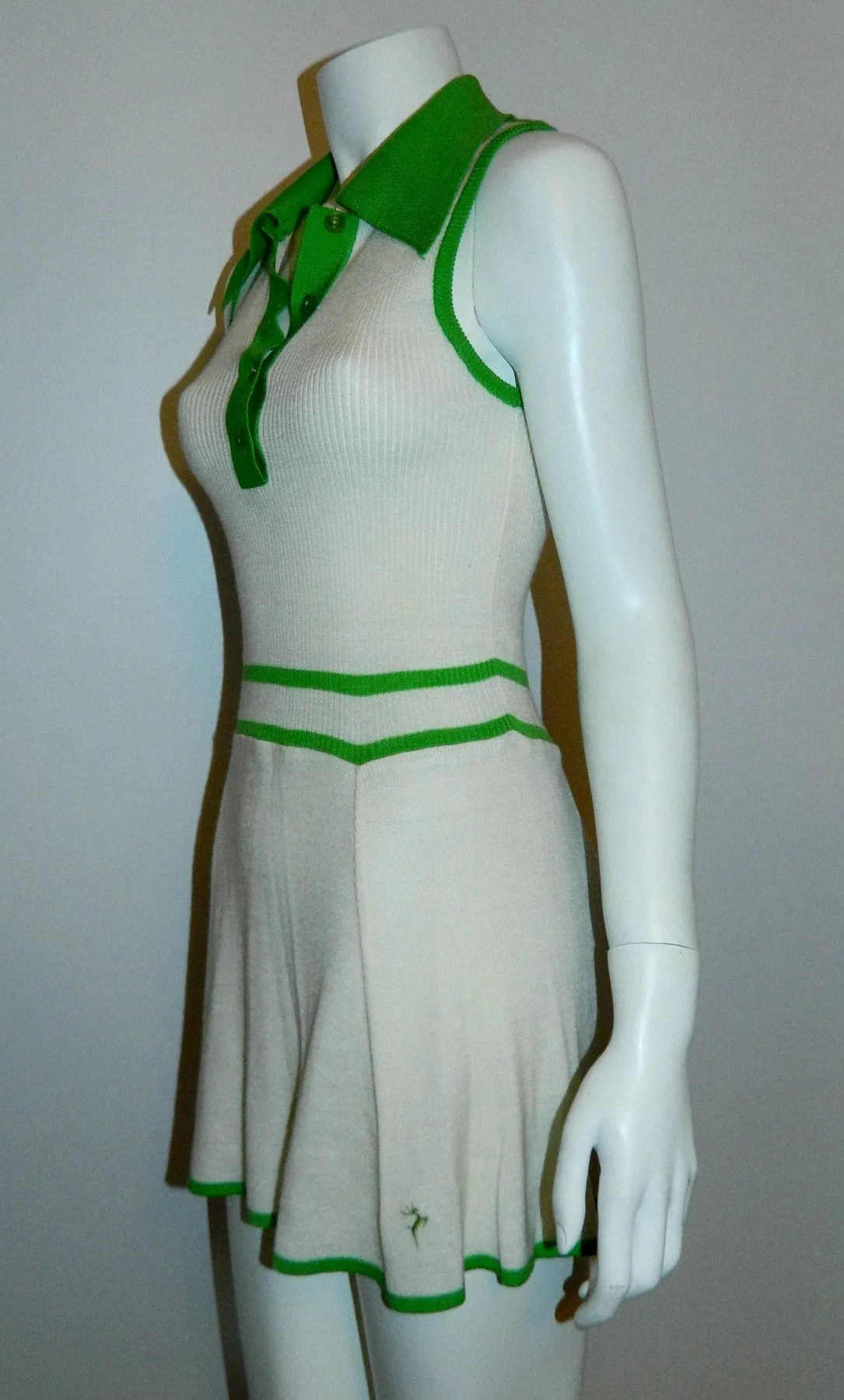 vintage 1970s tennis dress WHITE STAG knit mini dress cardigan sweater white kelly green XS