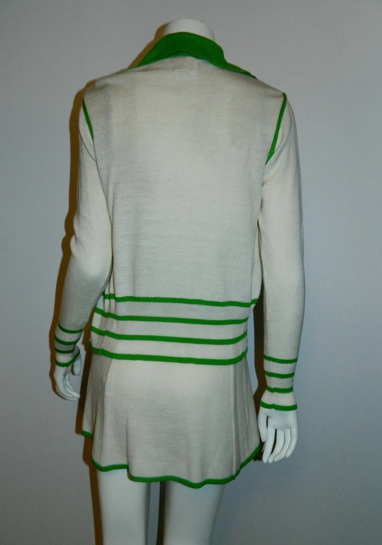 vintage 1970s tennis dress WHITE STAG knit mini dress cardigan sweater white kelly green XS