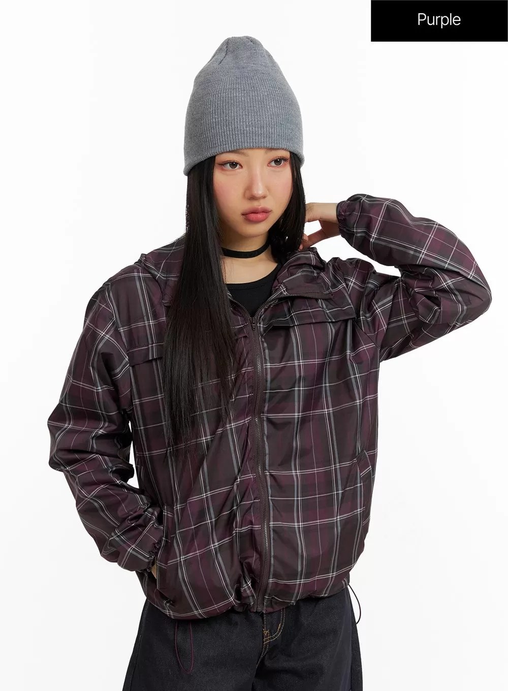 Vintage Checkered Zip-Up Hoodie Jacket CF408