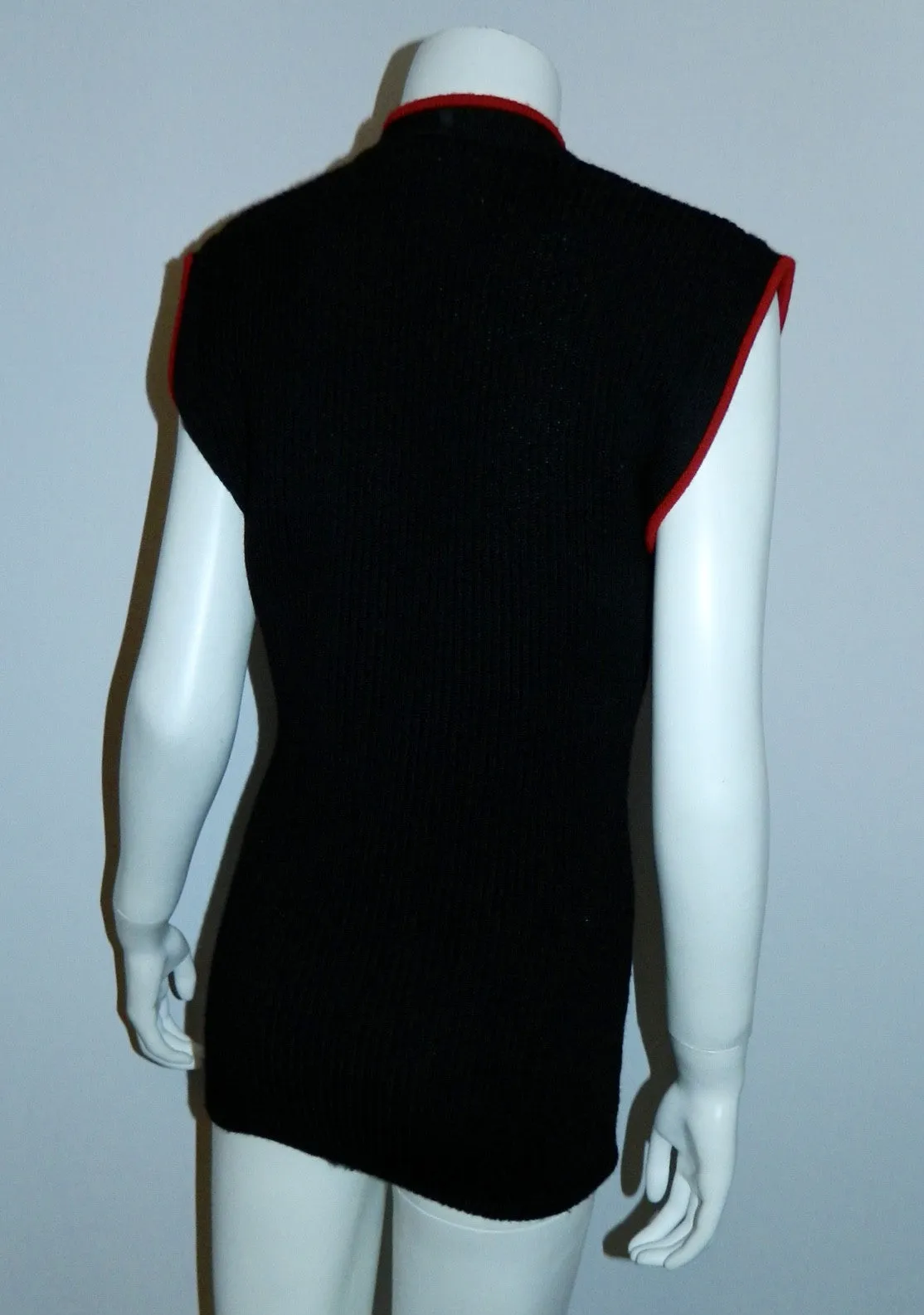 vintage KENZO sweater black wool ribbed knit top red trim 1980s designer