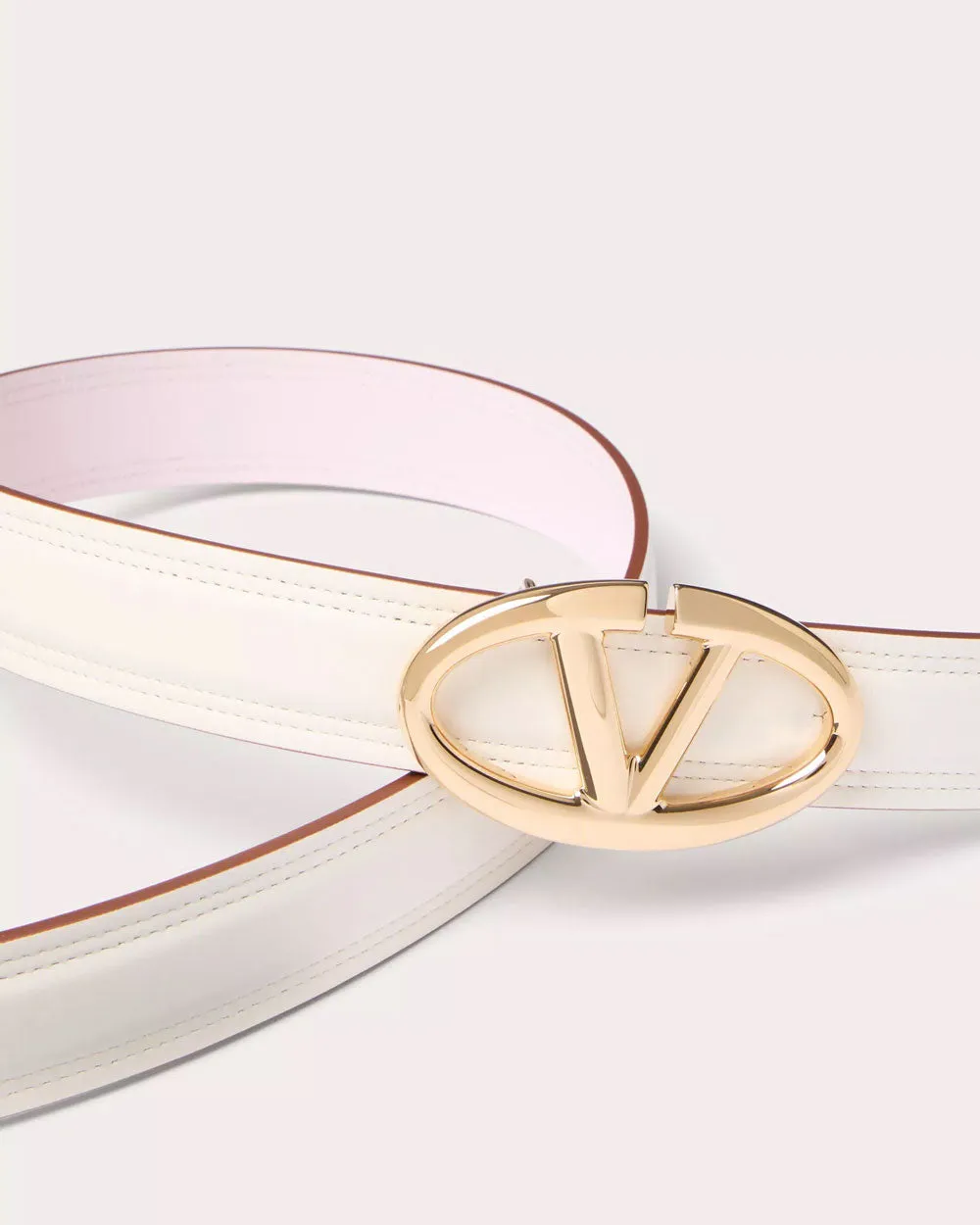 VLogo Moon Reversible Belt in Ivory and Mauve