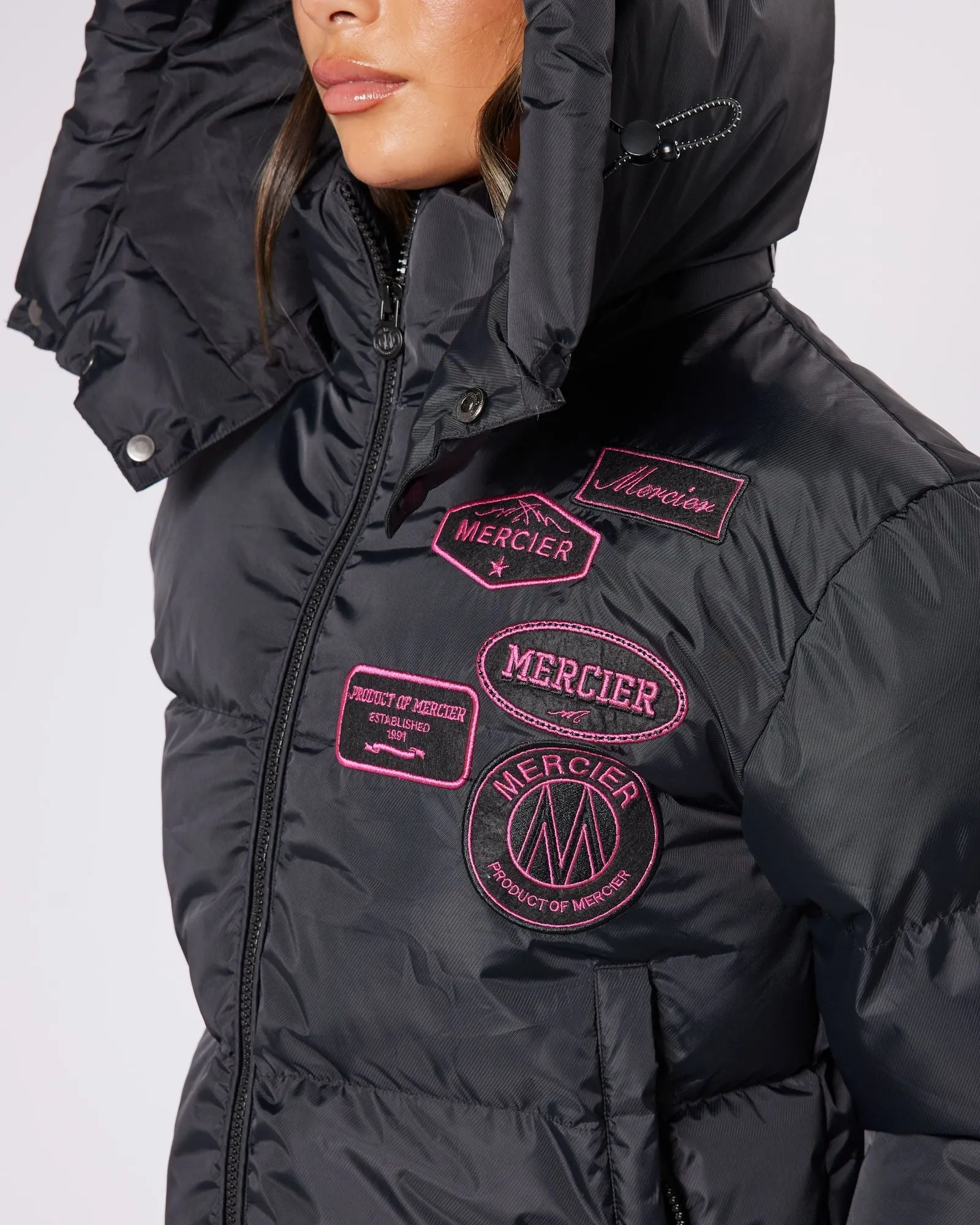 Womens Black/Pink Cropped Puffer