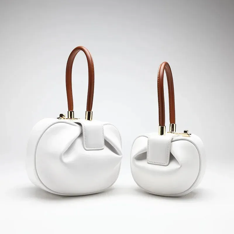 Women's Genuine Cow Leather Small Round Dumpling Wrist Handbag