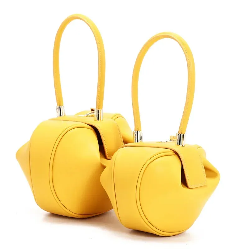 Women's Genuine Cow Leather Small Round Dumpling Wrist Handbag