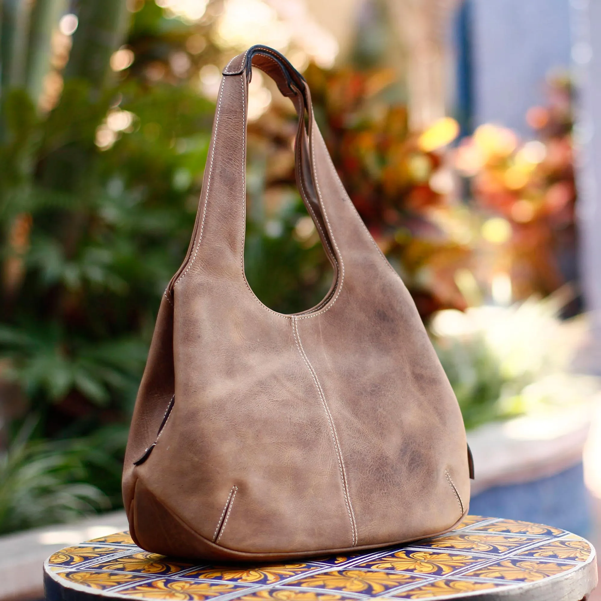 Women's Leather Hobo Handbag from Mexico, 