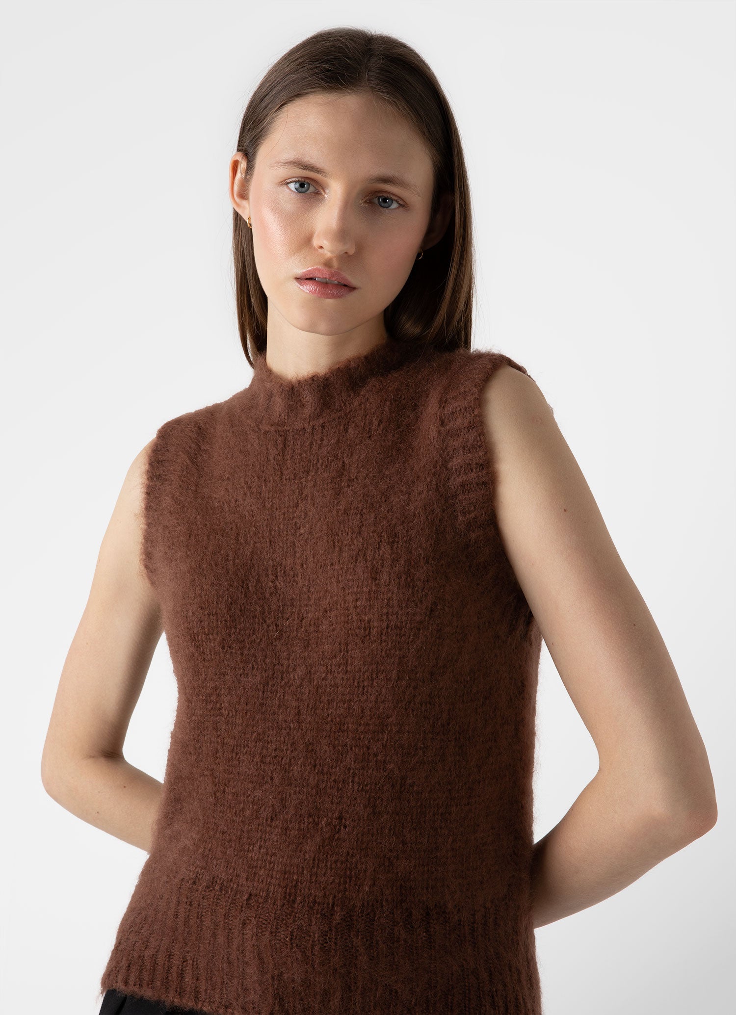 Women's Mohair Vest in Mid Camel