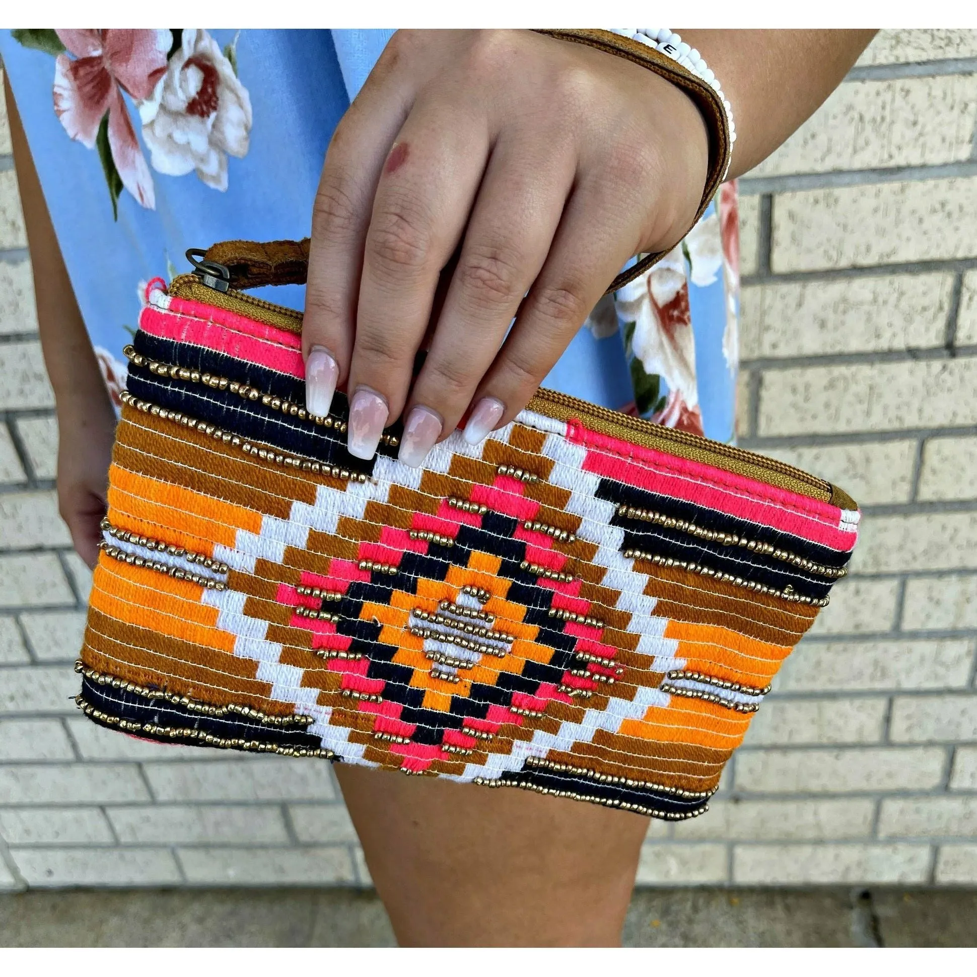 woven aztec wristlet