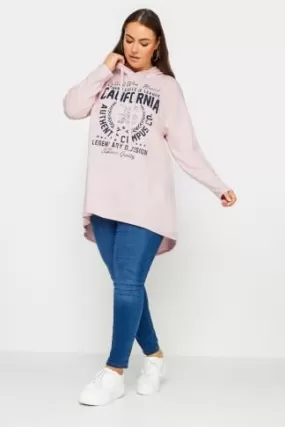 YOURS Curve Pink 'California' Slogan Longline Hoodie