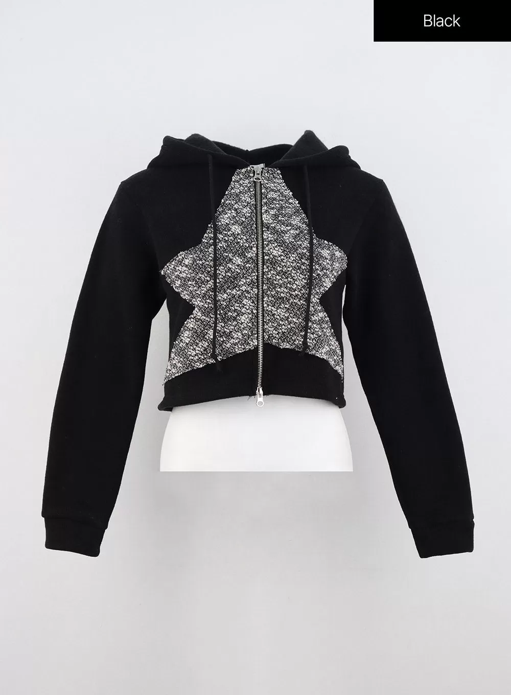 Zip Up Star Graphic Crop Hoodie IN327